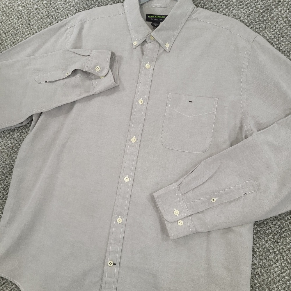 John Bartlett Consensus Mens Large Gray Cotton Button Down Long Sleeve Shirt